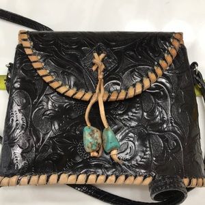 Black Western Embossed Leather Bag w Turquoise